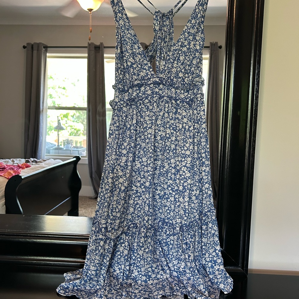 Cupshe Blue and White Halter Sundress Midi